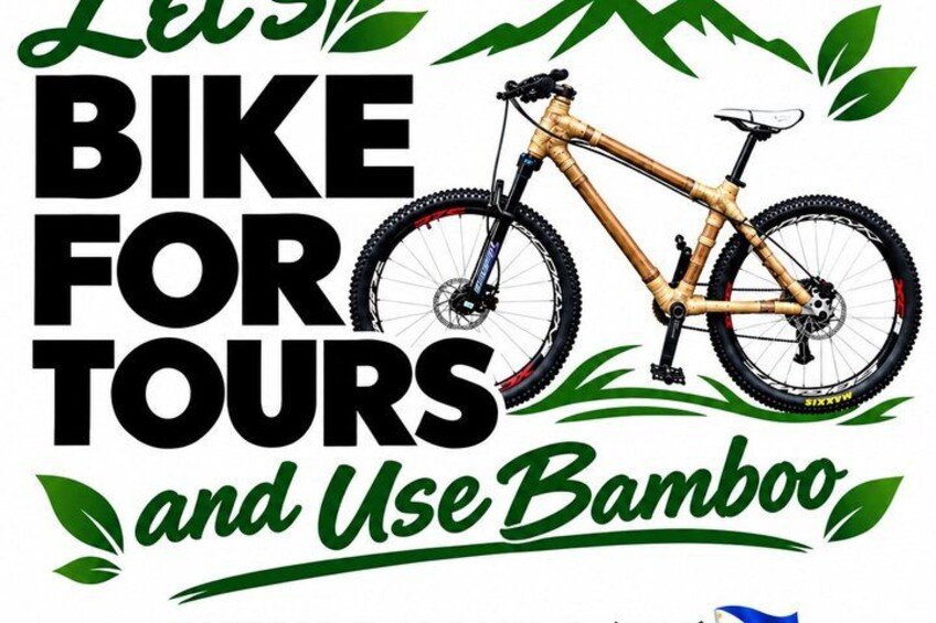 A mountain bike with bamboo frame and black tires. 2