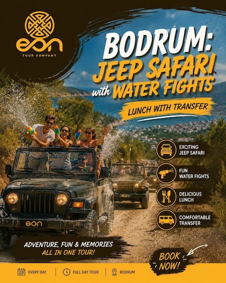 A jeep safari with water fights, lunch with transfer, and a full day tour in Bodrum. 1