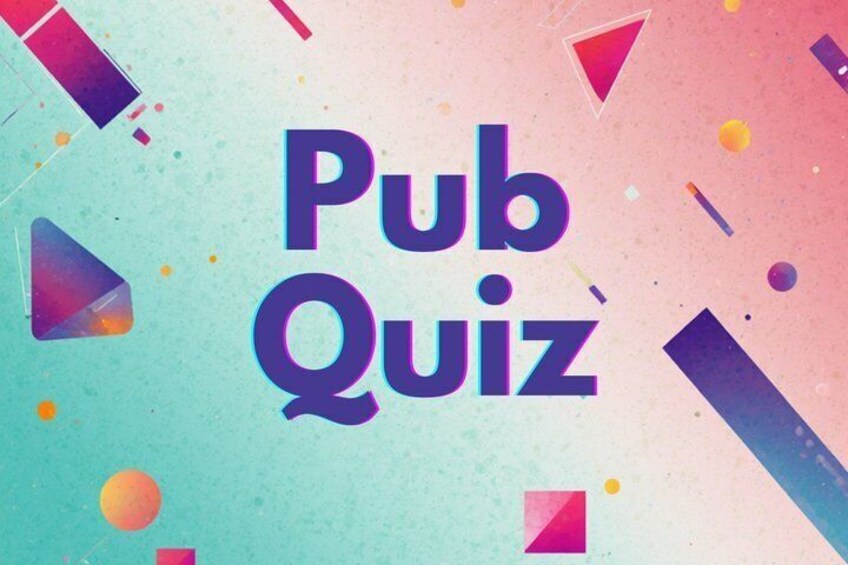 The text 'Pub Quiz' with abstract geometric shapes and splashes of color. 2