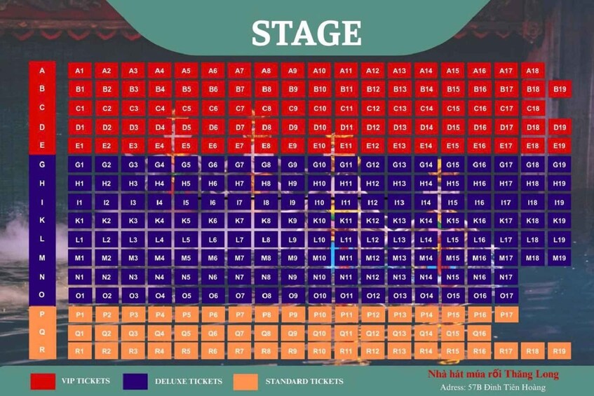 A seating chart with VIP, Deluxe, and Standard tickets. 3