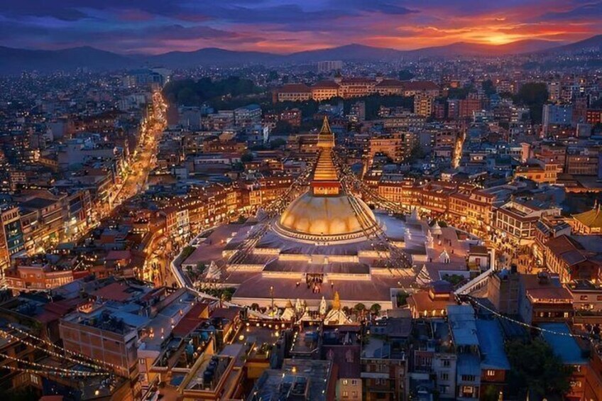 A cityscape with a prominent domed building at the center, surrounded by urban structures. 1