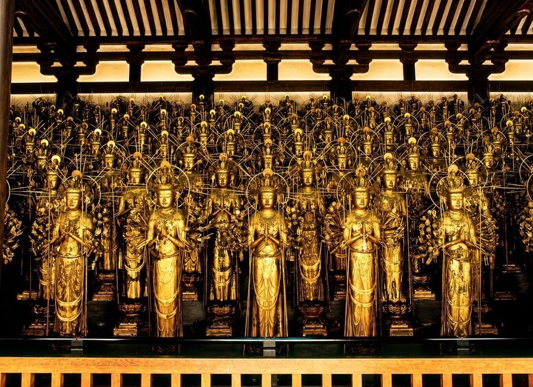 A collection of golden statues in a temple. 4