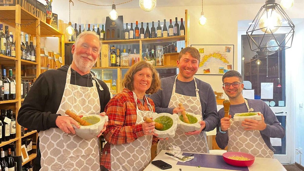 Picture 2 for Activity Genoa: Pesto al Mortaio Masterclass with Food Tasting and Wine 2