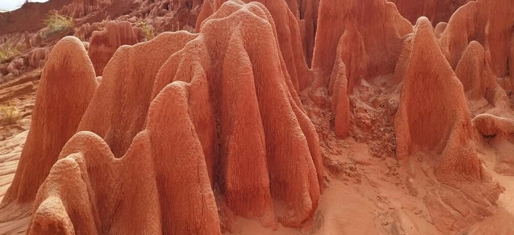 A desert landscape with prominent red sand formations. 2