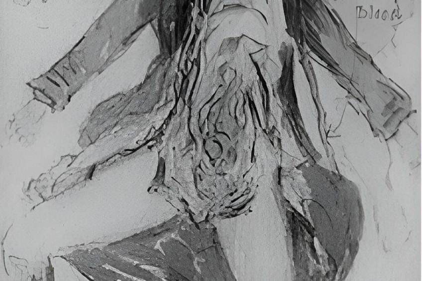 Un croquis détaillé d’un arbre, avec des motifs complexes sur l’écorce et les branches. 5