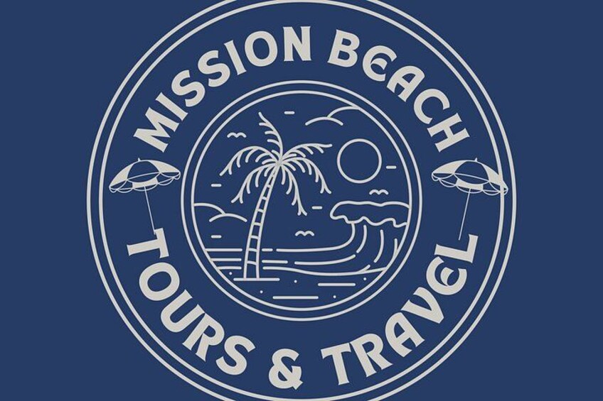 A circular logo with a palm tree, sun, and waves, surrounded by the text 'MISSION BEACH TOURS & TRAVEL'. 4