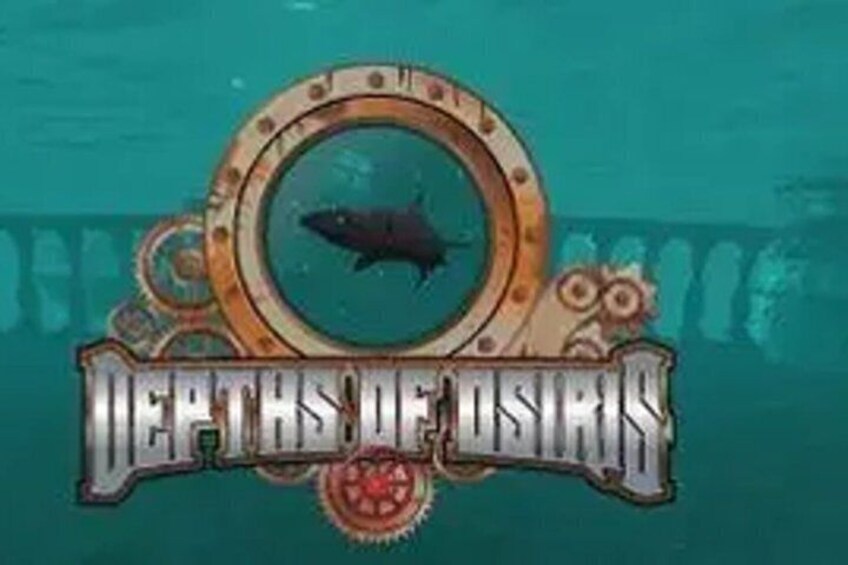 A logo with a shark, a circular frame, and the text 'DEEPTHS OF US'. 1