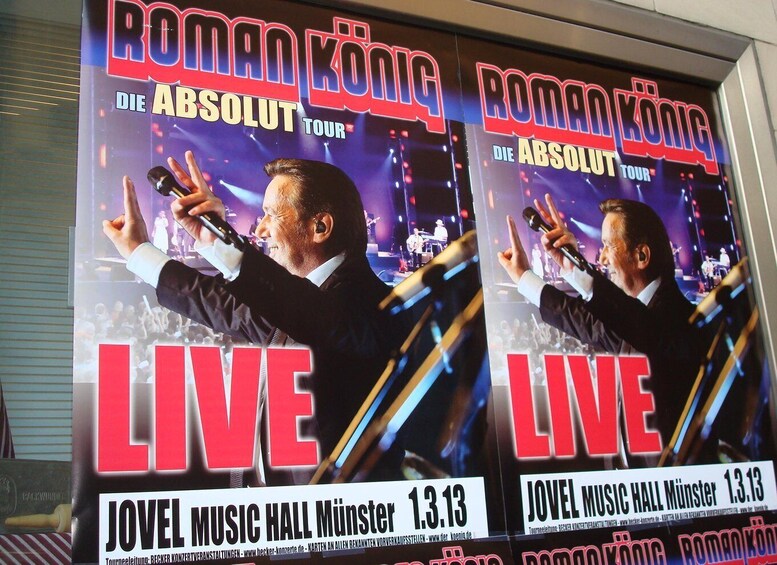 A poster for a live event titled 'Roman Konig Die Absolut Tour' at Jovel Music Hall Münster on 1.3.13. 5