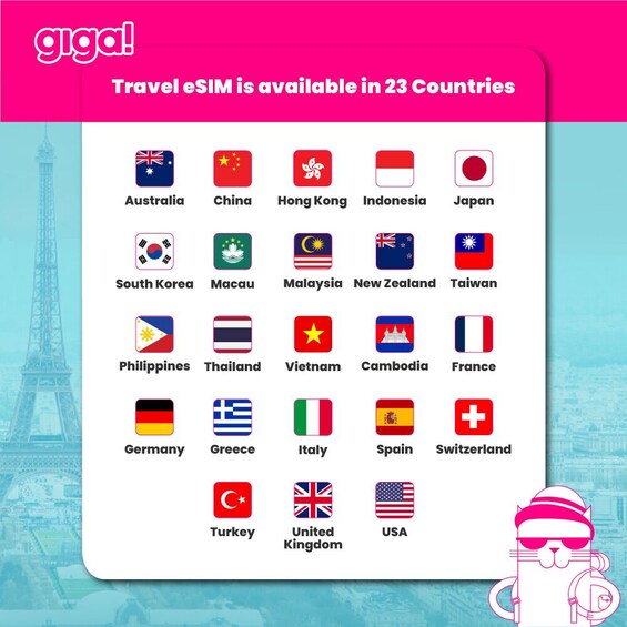 Flags of 23 countries with travel eSIM availability. 5