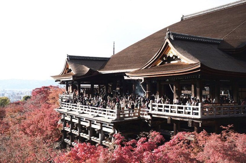 Een traditioneel Japans gebouw met een gebogen dak, omgeven door roze kersenbloesems. 4
