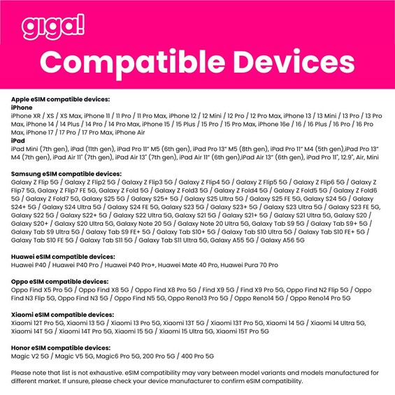 Une liste des appareils compatibles avec la technologie eSIM, classés par marque. 3