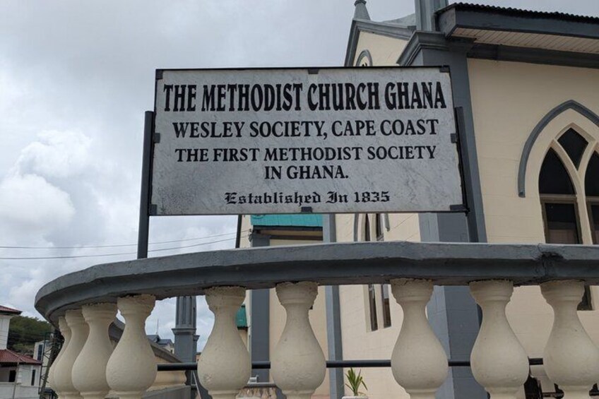 A signboard for The Methodist Church Ghana, Wesley Society, Cape Coast, established in 1835. 3