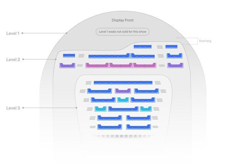 A seating layout with three levels, each marked as Level 1, Level 2, and Level 3. 3