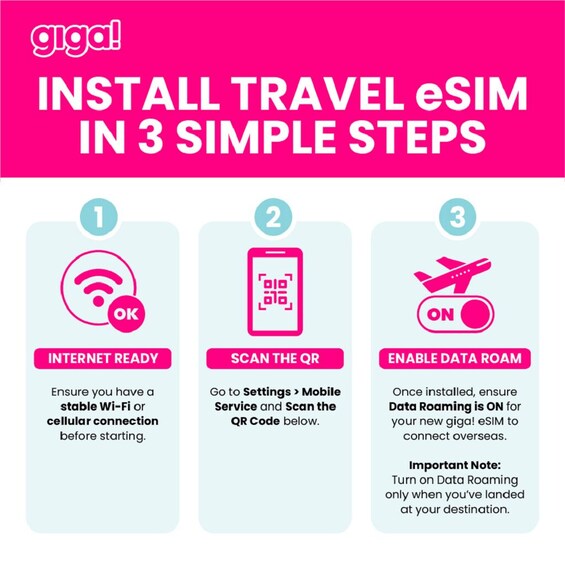 A guide on installing travel eSIM in three steps. 3