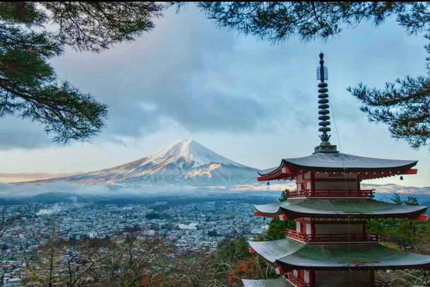 A pagoda with a mountain in the background. 4