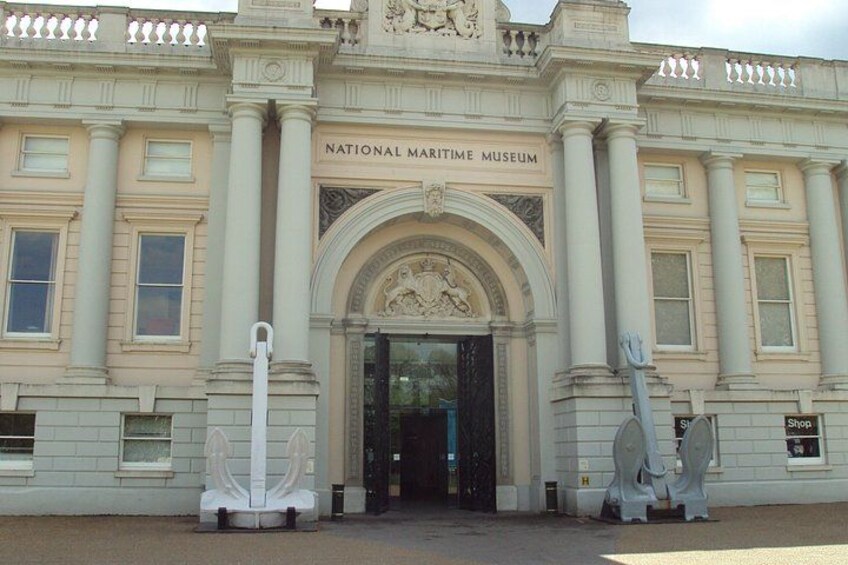 The National Maritime Museum with classical architecture, large columns, and sculptures. 2