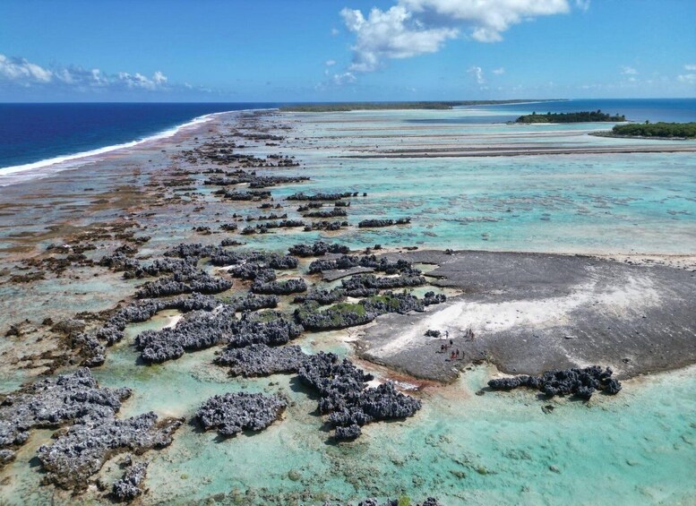 A coastal landscape with coral formations and clear turquoise waters. 2