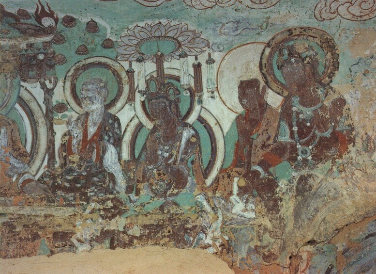 A fresco with religious figures, floral motifs, and geometric patterns. 3