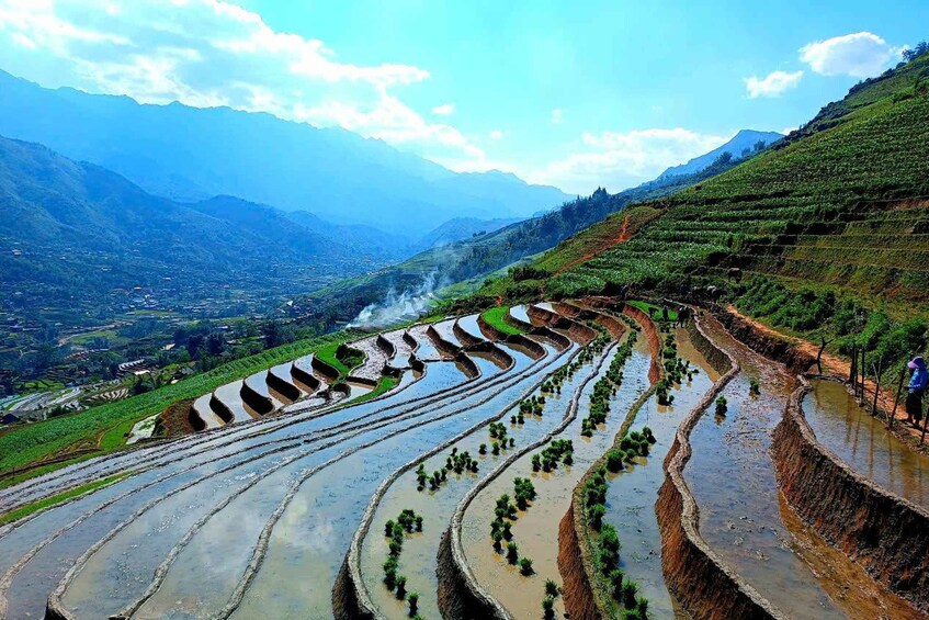 Terraced rice fields with a mountain backdrop. 4