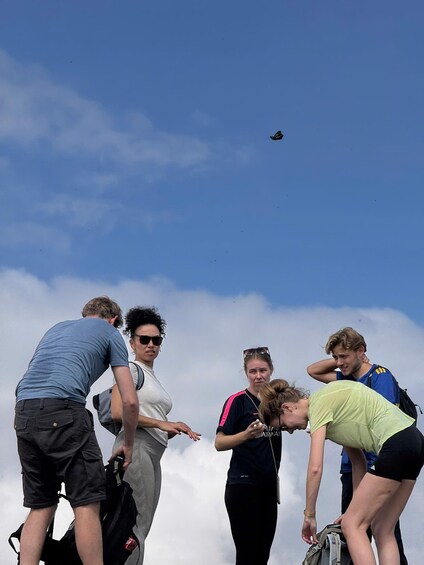 A group of people on a mountain with a clear sky. 3