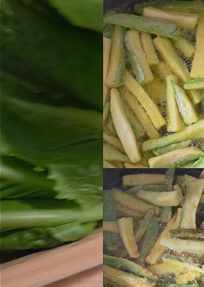 A close-up of green vegetables, possibly cucumbers, with a blurred background. 5