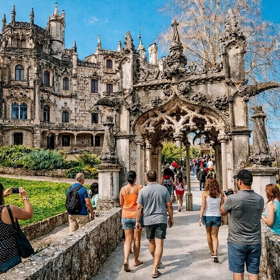 A historic building with ornate architecture and a central archway. 5