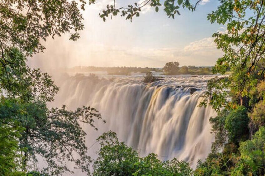 Una cascada rodeada de follaje. 1