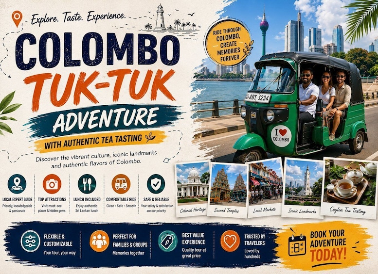 A tuk-tuk ride in Colombo with a guide, highlighting local attractions, tea tasting, and landmarks. 1