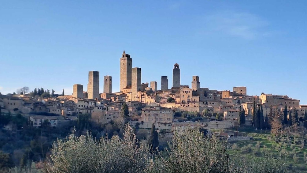 A historic town with medieval architecture, including towers and fortified walls. 4
