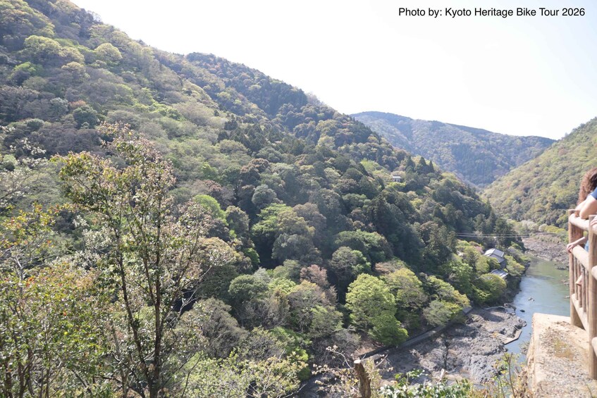 A river flowing through a densely wooded valley with hills in the background. 3