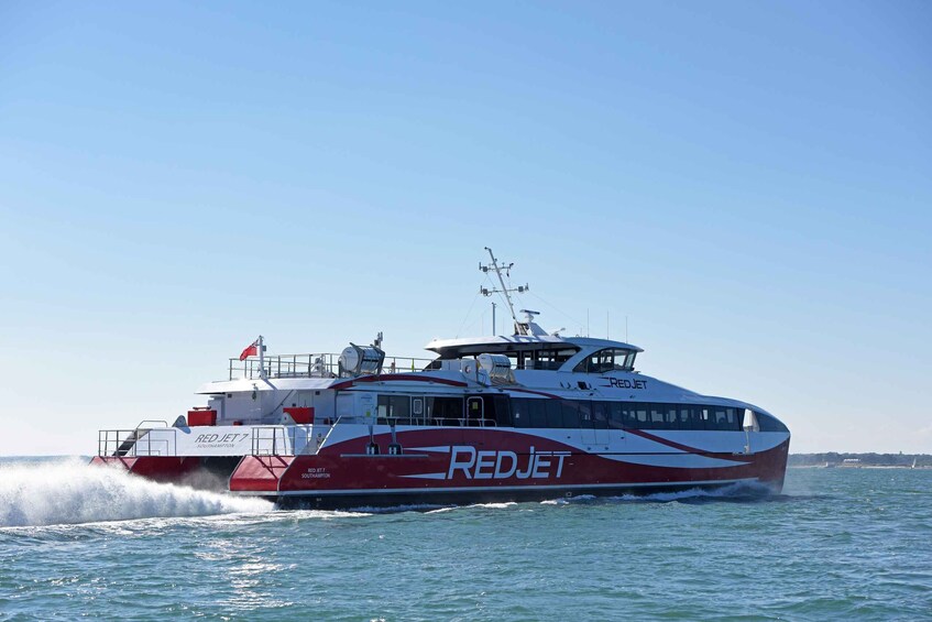 A Red Jet 7 boat on the water. 1