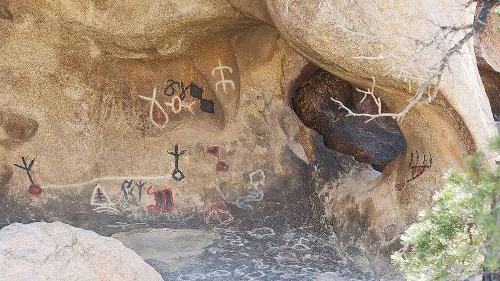 Ancient rock art with geometric and animal figures. 2
