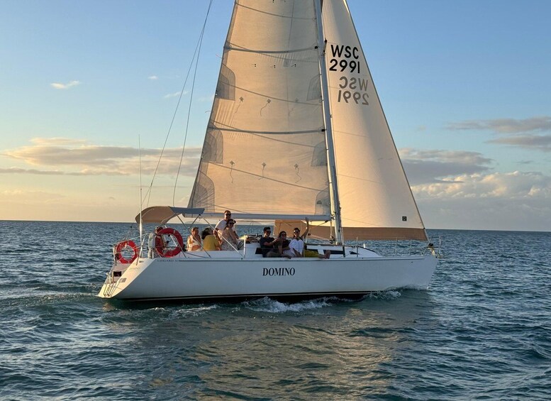 A sailboat named DOMINO on the water with a registration number WSC 2991. 4
