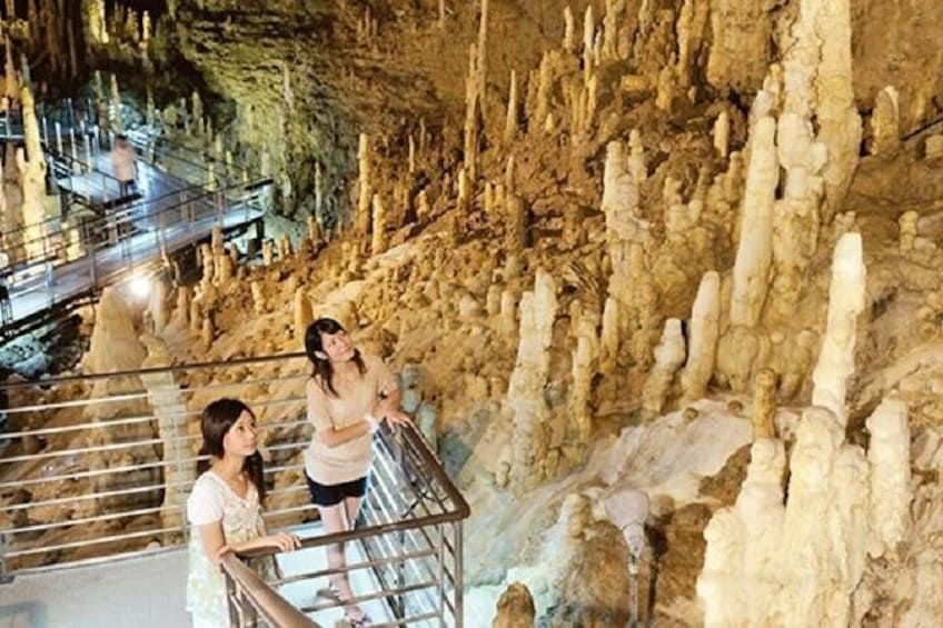 Una cueva con estalactitas y una plataforma de observación. 1
