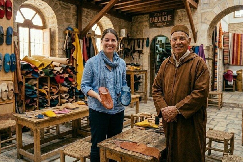 Una bottega di calzolaio con articoli in pelle e attrezzi. 2