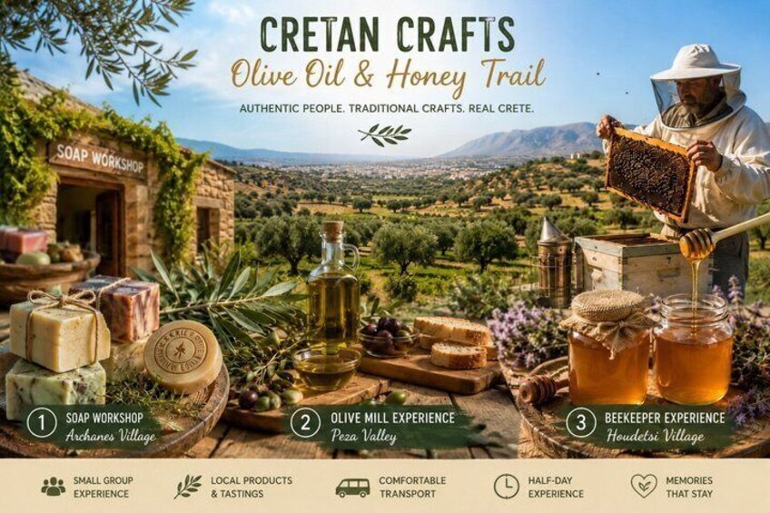 A countryside landscape with a soap workshop, olive oil, and honey. 1