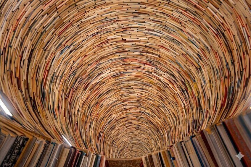 A circular arrangement of bookshelves. 2
