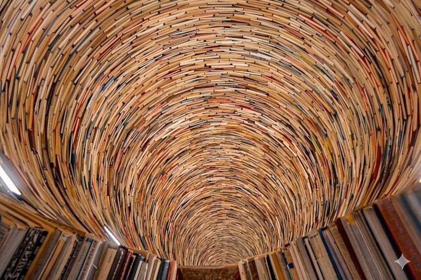 A circular arrangement of bookshelves. 2