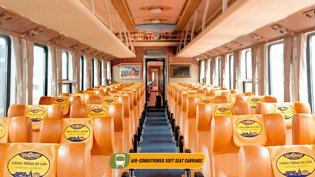 An interior of a train with air-conditioned soft seat carriage. 2