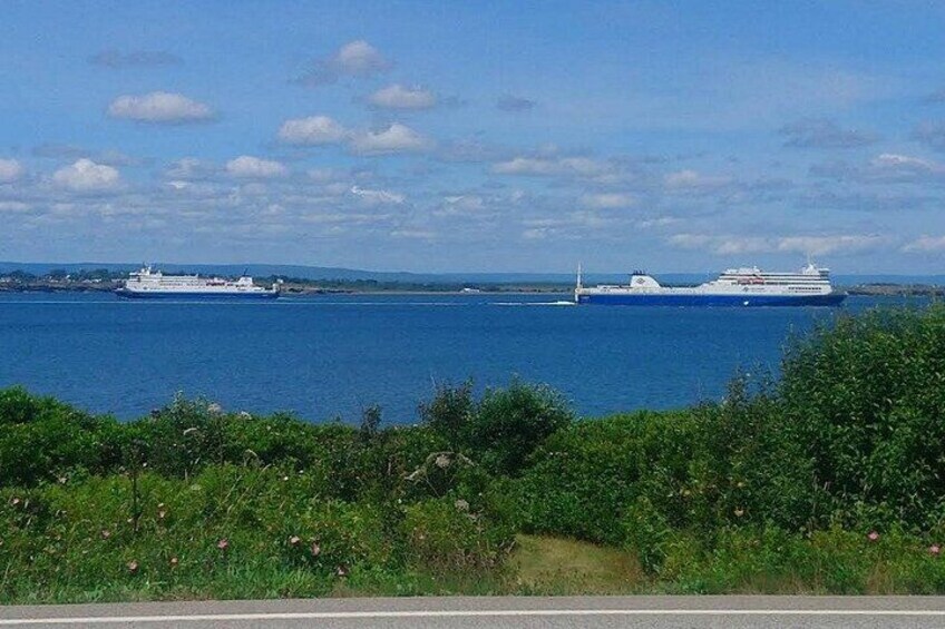 Un'ampia distesa d'acqua con due navi da crociera. 5