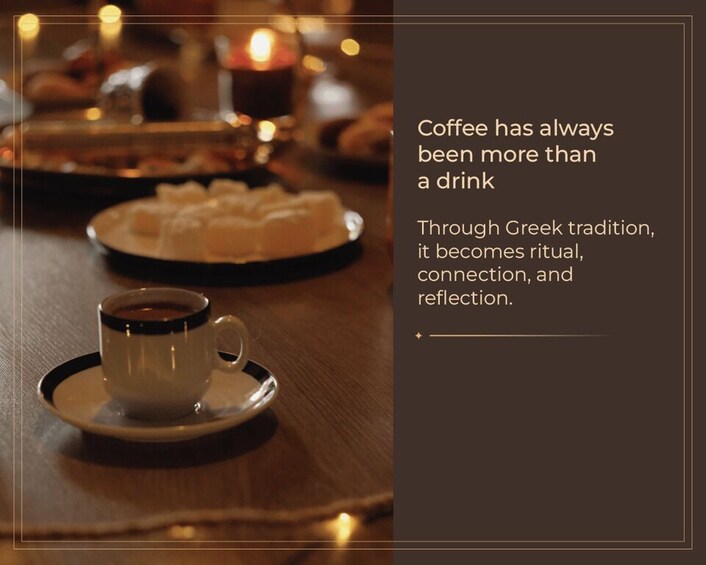 A cup of coffee on a saucer with a candle in the background. 4