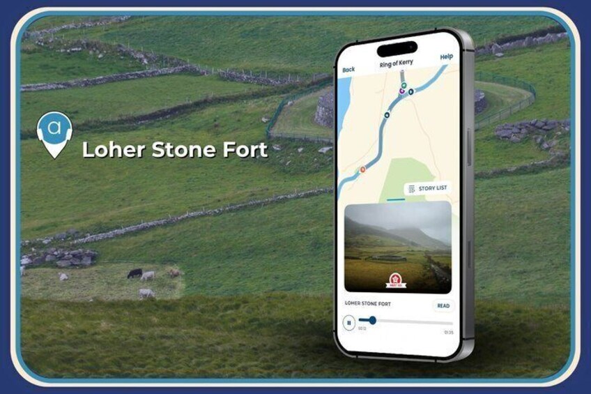Un teléfono inteligente mostrando un mapa con el fuerte de piedra de Loher marcado. 4