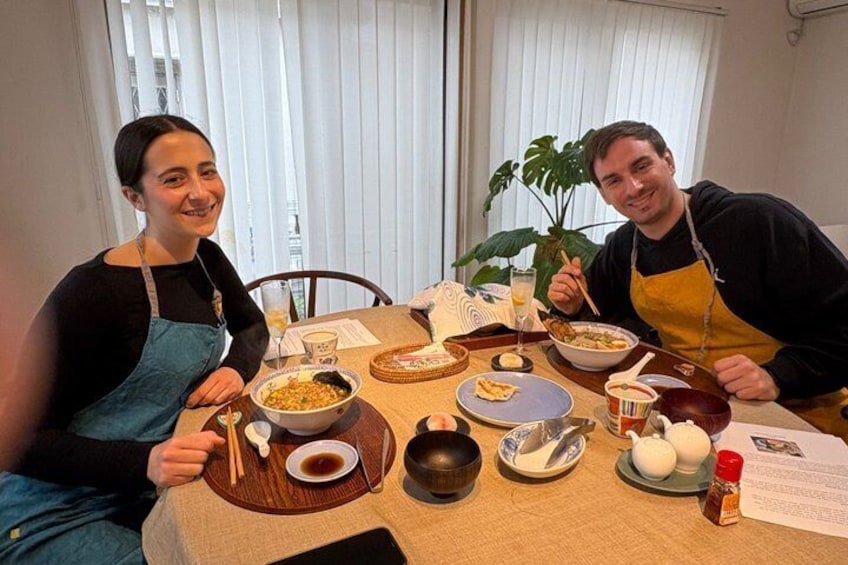 Osaka Ramen & Gyoza Cooking Class with Wagashi and Tea Ceremony 3