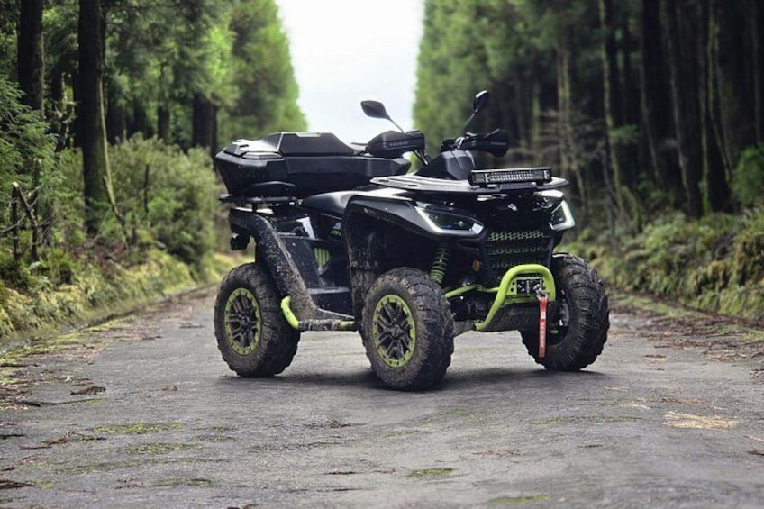 An ATV on a forest path. 4