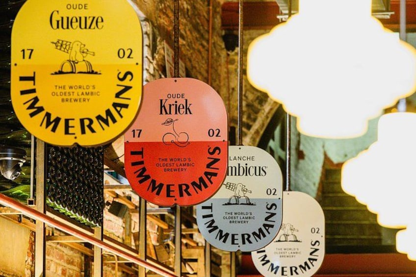 Hanging signs with brewery names and numbers. 1