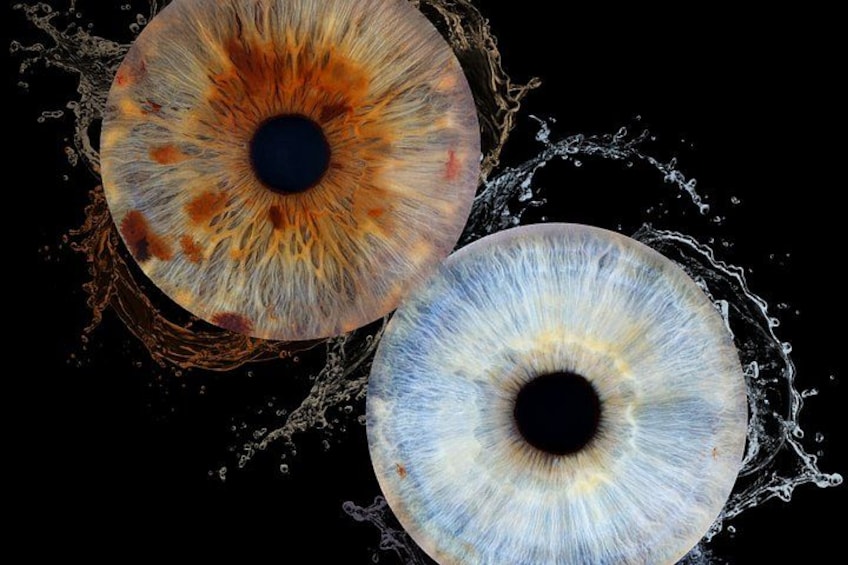 Two eyes with water splashing around them. 5
