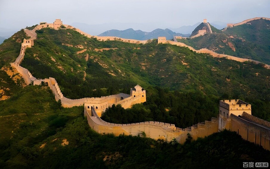 The Great Wall of China winding through mountainous terrain. 3