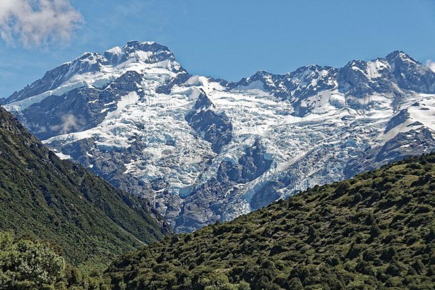 A snow-capped mountain range with a valley in the foreground. 3