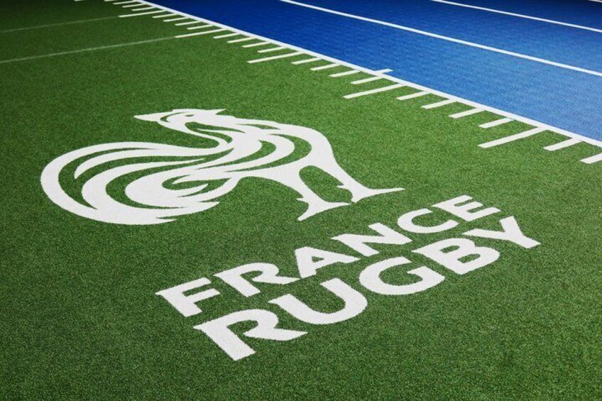 A rugby field with the words 'FRANCE RUGBY' and a logo. 5