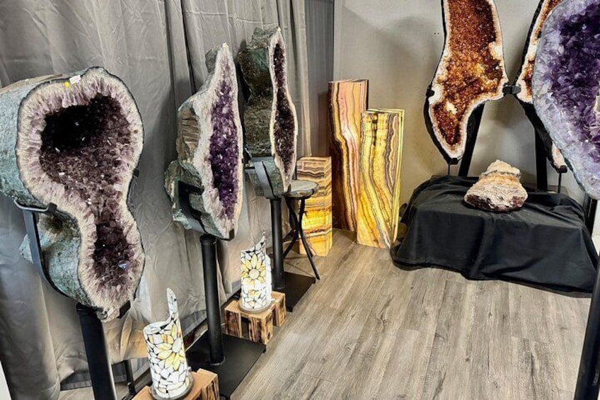 Tall Amethyst Geodes, Onyx Lamps. 2